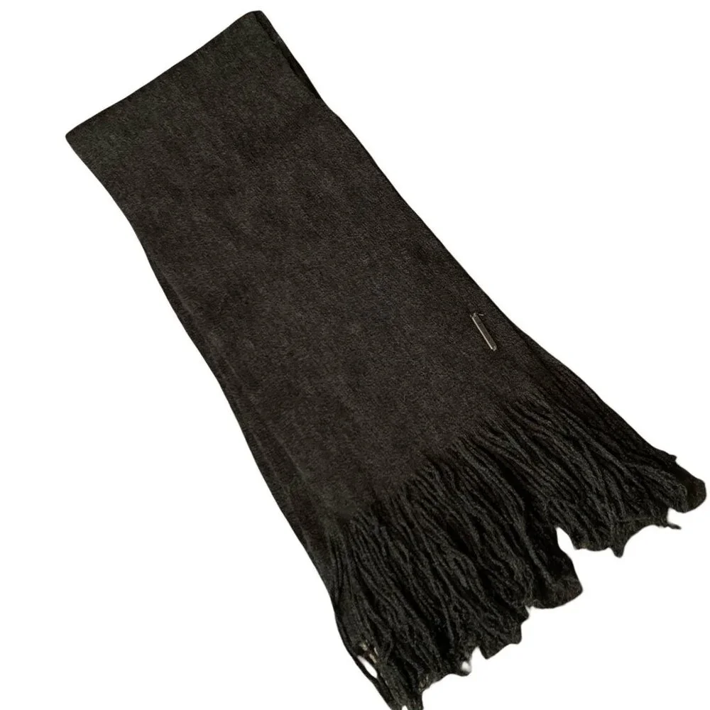 Smartwool Gray Merino Wool Blend Knit Rectangle Scarf Fringe Logo Accent Winter